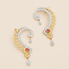 1K zircon Red Stone Ear Cuffs - Golden