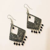 Antique Silver Jhumka Earrings - Black