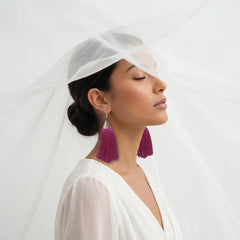 Antique Silver Magenta Tassel Earrings