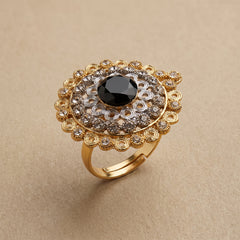 Black Stone Mesh Ring - Sizeable