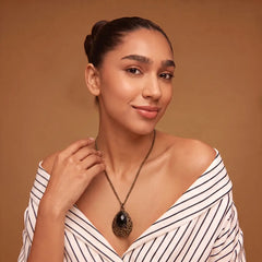 Black Teardrop Stone Pendant - Long Chain