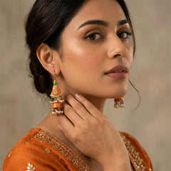 Double Sided Meenakari Jhumka Earrings - Orange