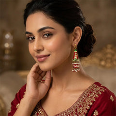 Double Sided Meenakari Jhumka Earrings - Red