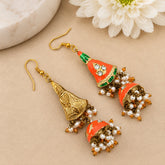 Double Sided Meenakari Jhumka Earrings - Orange