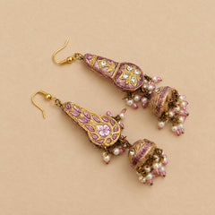 Double Sided Meenakari Jhumka Earrings - Pink