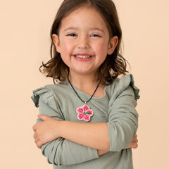 Kids Necklace - Handmade Polymer Fuchsia Flower