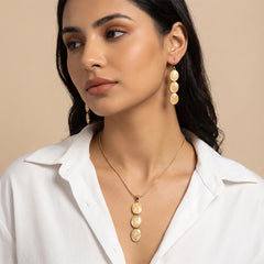 Golden Beige Drop Metallic Pendant - Necklace set