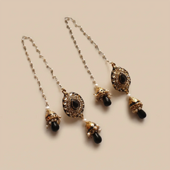 Golden Black Kundan Jhumka Earrings