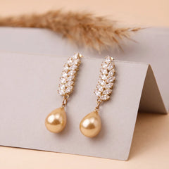 Golden Pearl Stone Earrings