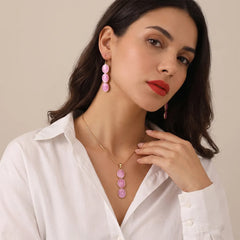 Golden Pink Drop Metallic Pendant - Necklace set