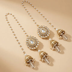 Golden White Kundan Jhumka Earrings