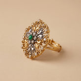 Green Round Stone Mesh Ring - Sizeable