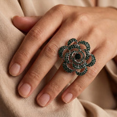 Green Stone Silver Ring - Sizeable Large
