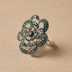 Green Stone Silver Ring - Sizeable Large