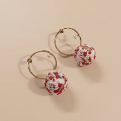Handmade Fabric Ball Earrings - Red