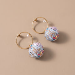 Handmade Fabric Ball Earrings - White