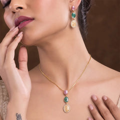 Handpainted Metallic Pendant - Necklace set 1