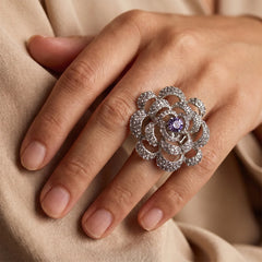 Lilac Stone Silver Ring - Sizeable Large