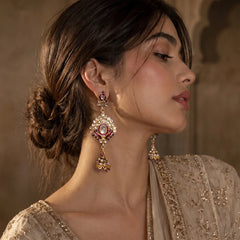Magenta Shahi Kundan Jhumka Earrings - Large