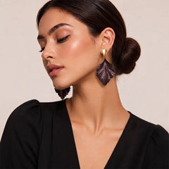 Metallic Leaf Earrings - Brown