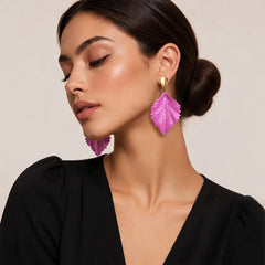 Metallic Leaf Earrings - Mauve