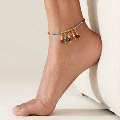 Multib Beads Tussel Golden Anklet - Single