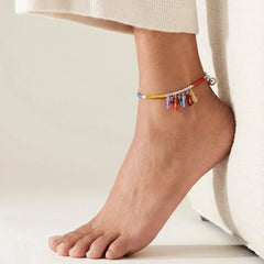 Multib Beads Tussel Silver Anklet - Single