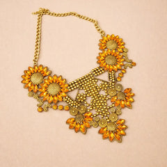 Orange Fuax Stone Bronze Metallic Necklace