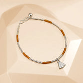 Orange Silver Beads Anklet - Single