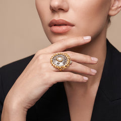 Pearl Stone Mesh Ring - Sizeable