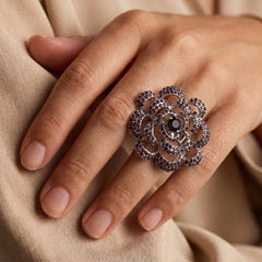 Plum Purple Stone Silver Ring - Sizeable Large
