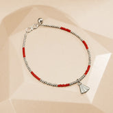 Red Silver Beads Anklet - Single
