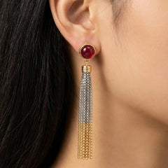 Red Stone Egyptian Drop Earrings - Long