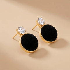 Round Metallic Velvet Earrings - Black