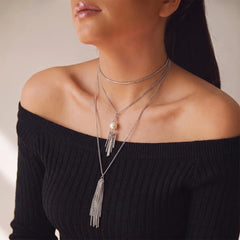 Silver 3-Layered Chain Necklace - Long