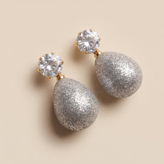 Silver Glitter Stone Earrings