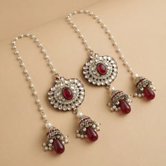 Silver Red Dia Kundan Jhumka Earrings