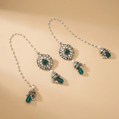 Silver Teal Green Kundan Jhumka Earrings - Teardrop