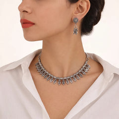 Silver Tribal Choker Necklace & Earrings Set 2