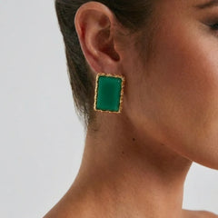 Square Egyptian Earrings - Turquoise Stone