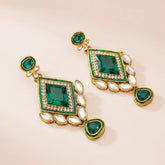 Teal Green Kundan Jhumka Earrings - Large