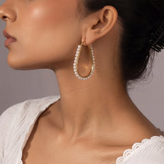 TearDrop Pearl Hoop Earrings - Large