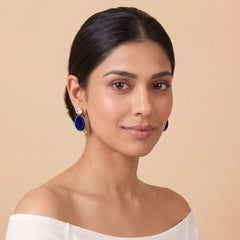 Teardrop Metallic Velvet Earrings - Blue