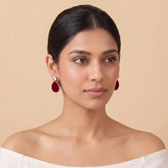 Teardrop Metallic Velvet Earrings - Maroon