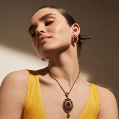 Turkish Red Round Stone Necklace & Earrings Set