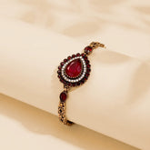 Turkish Teardrop Red Stone Golden Bracelet