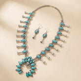 Turquoise Afghani Silver Necklace set - Long