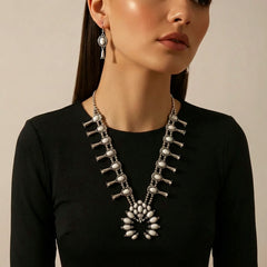 White Afghani Silver Necklace set - Long