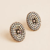 White Stone Stud Earrings - Round
