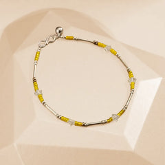 Yellow Silver Beads Anklet - Single
